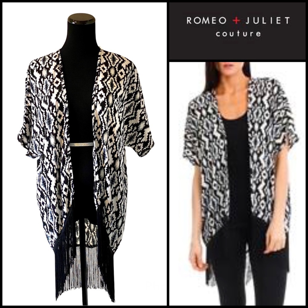 ROMEO & JULIET COUTURE NWT ‘Jeannette’ Open Front Fringe Kimono Size Small